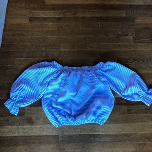 Zaful Striped baring shoulder blouse-sky blue M